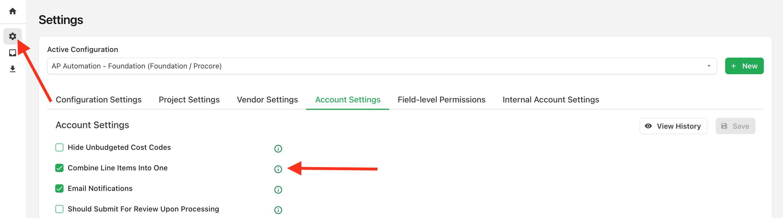 Aggregate Line Items Setting