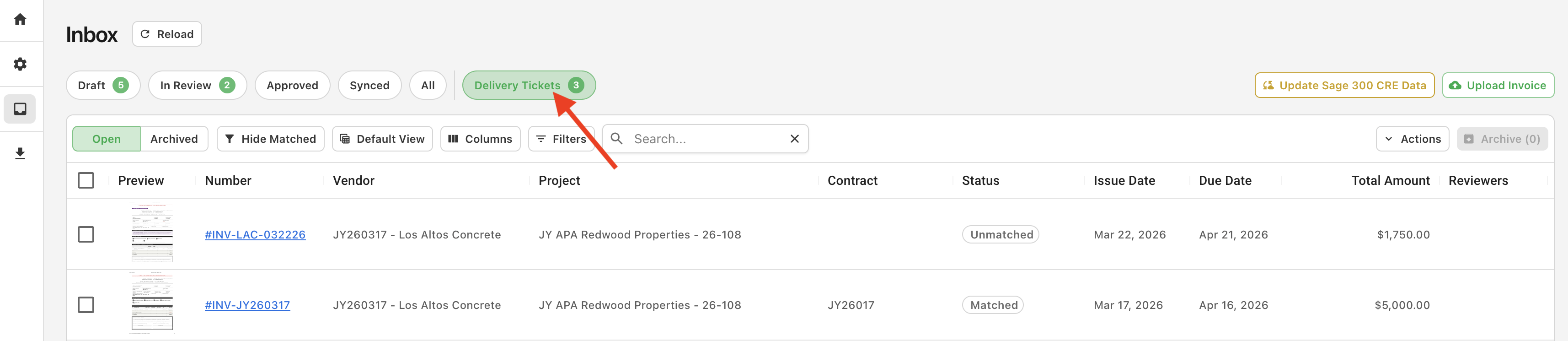 Delivery Tickets Tab