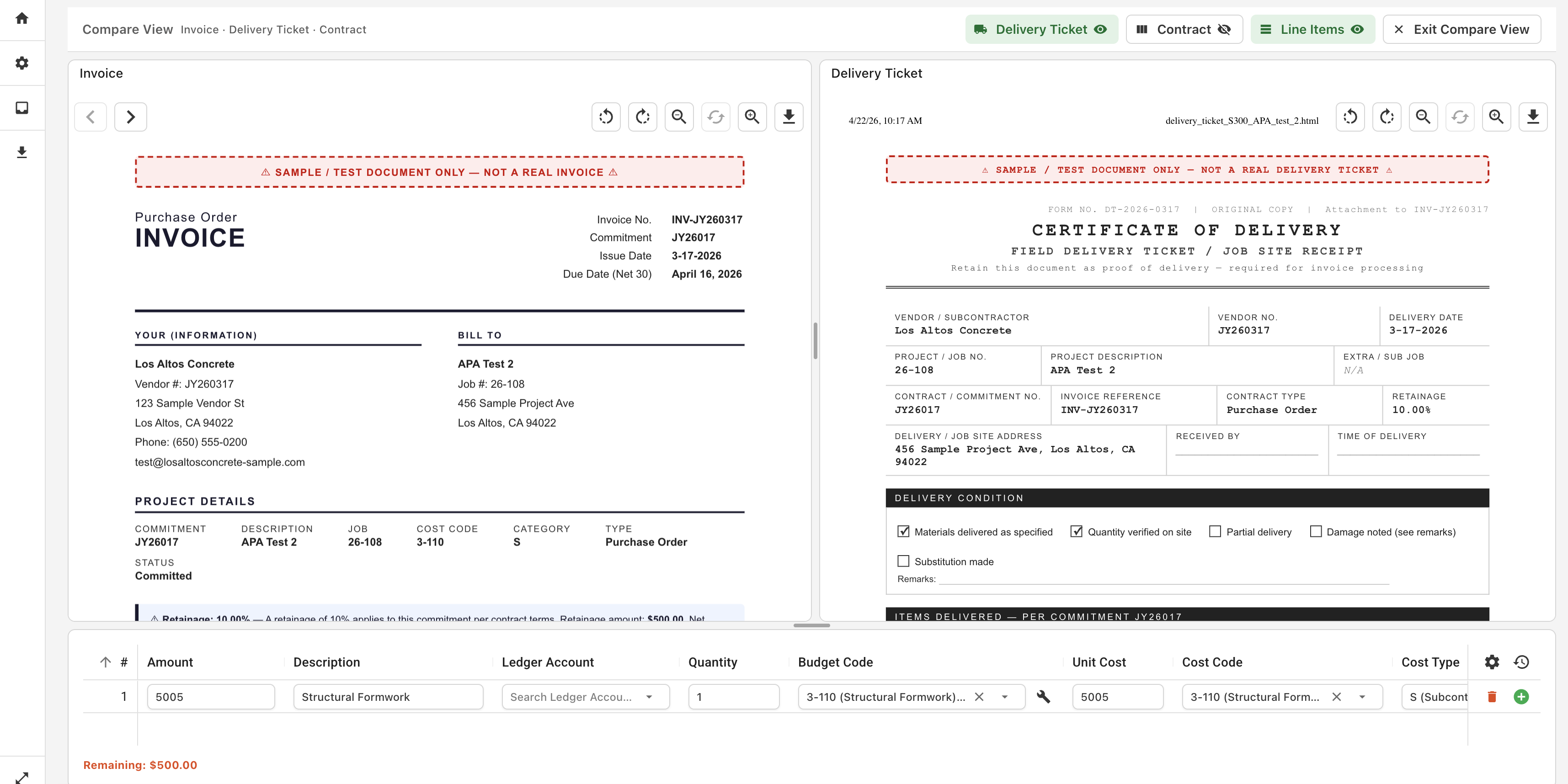 Compare Documents View