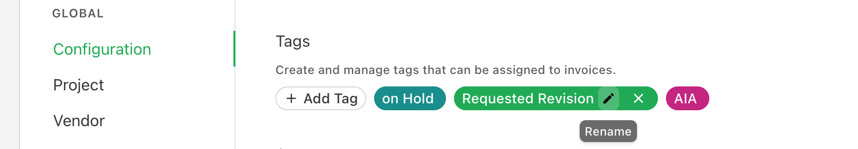 Managing Tags in Settings