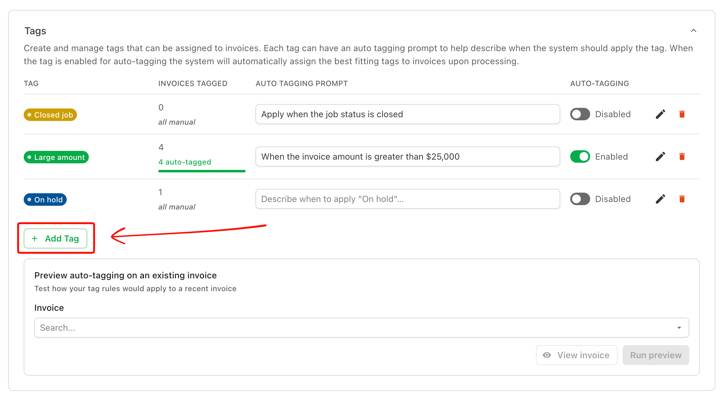The Add Tag button in the Tags section