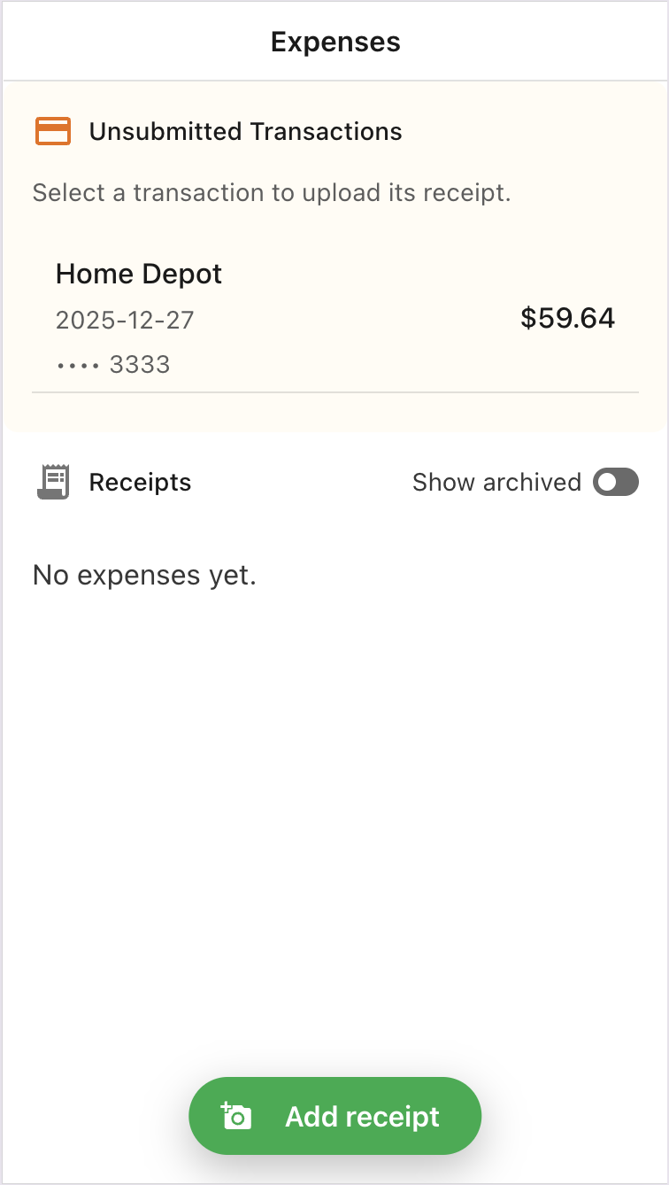Expenses home screen