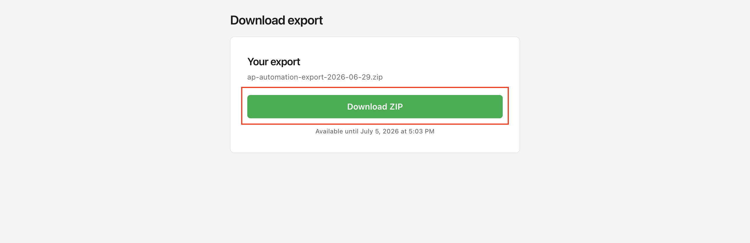 The Export wizard's Filters step, with options to export Invoices or Receipts and filter by project, vendor, tags, dates, amount, and status