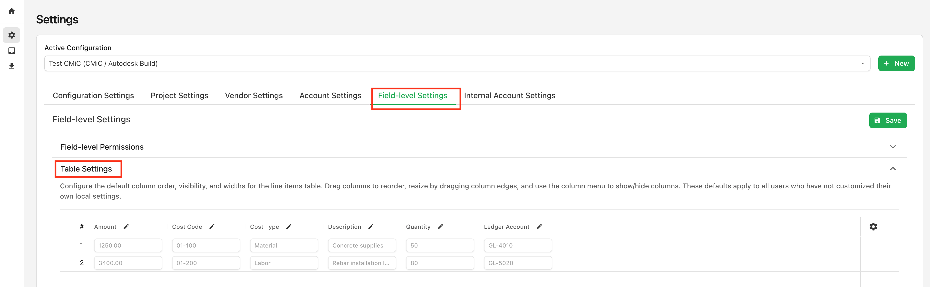 Field Config Settings