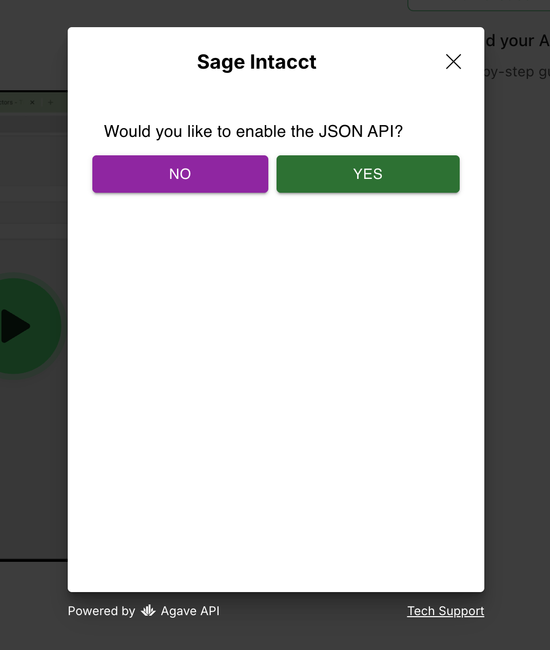Agave Link prompt asking whether to enable the JSON API
