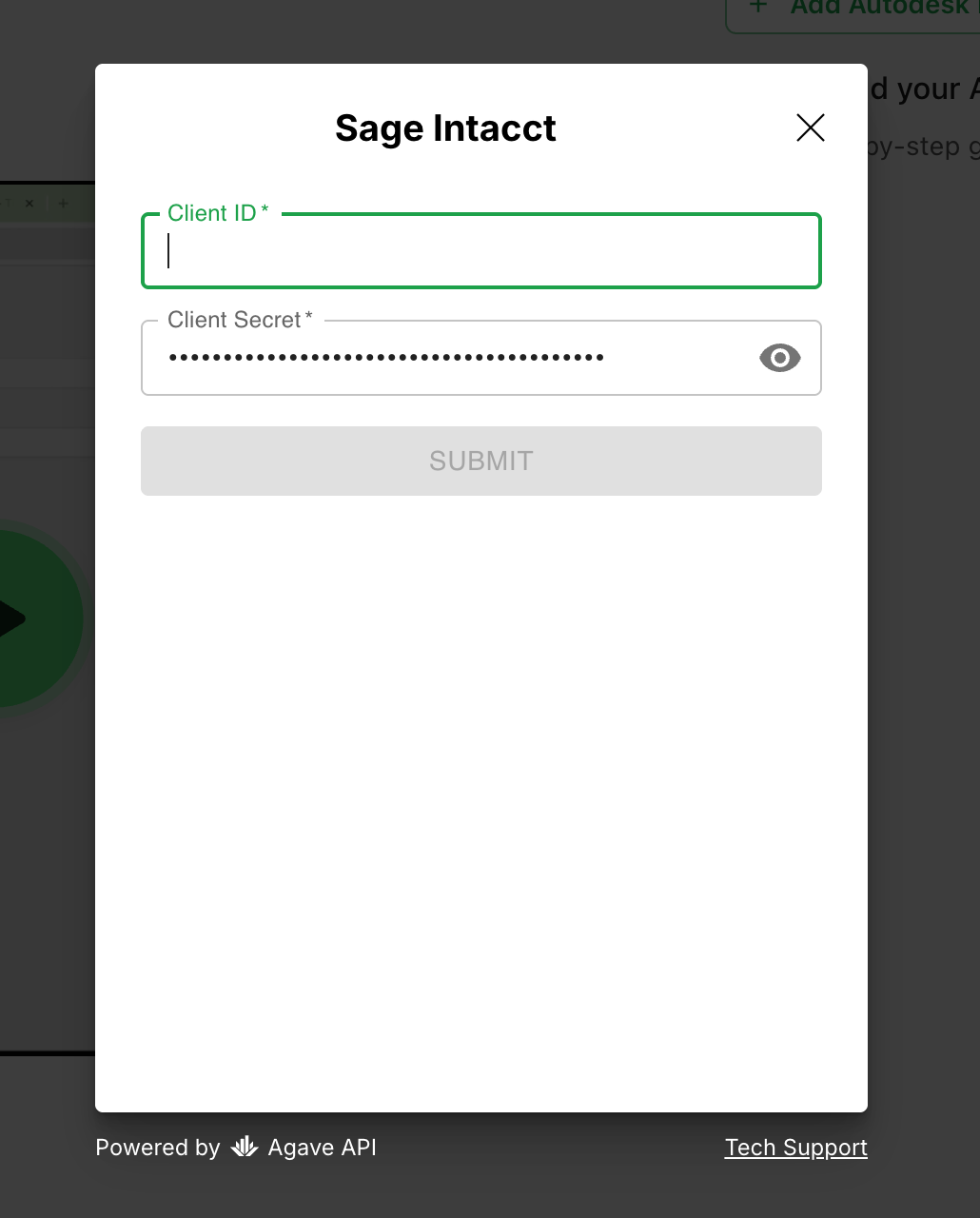 Agave Link form with Client ID and Client Secret fields