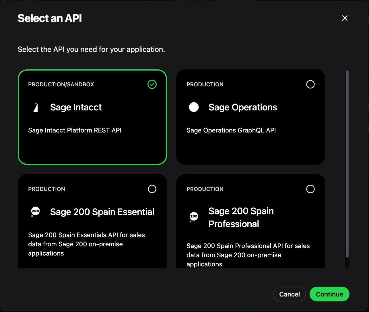 Selecting the Sage Intacct API for a new application