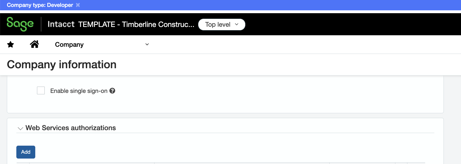 Web Services Authorizations section with the Add button