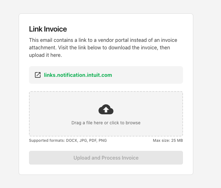 Invoice detail page displaying the direct link to the vendor invoice portal
