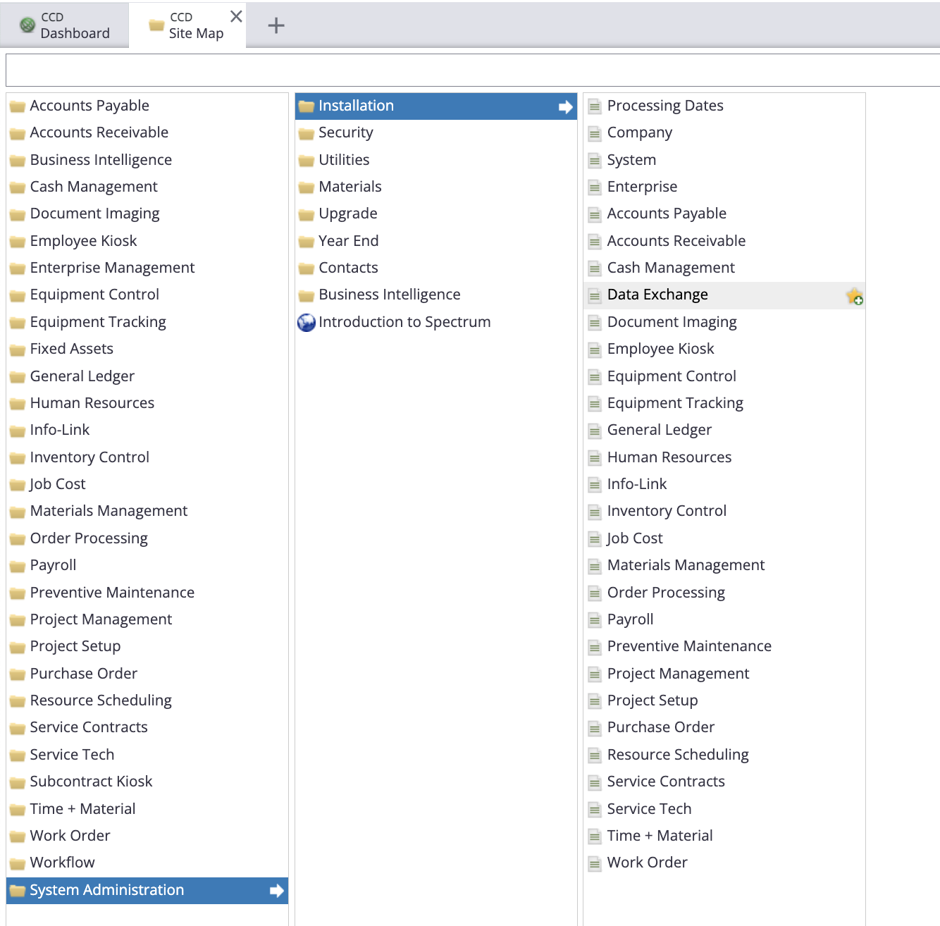 Data Exchange navigation