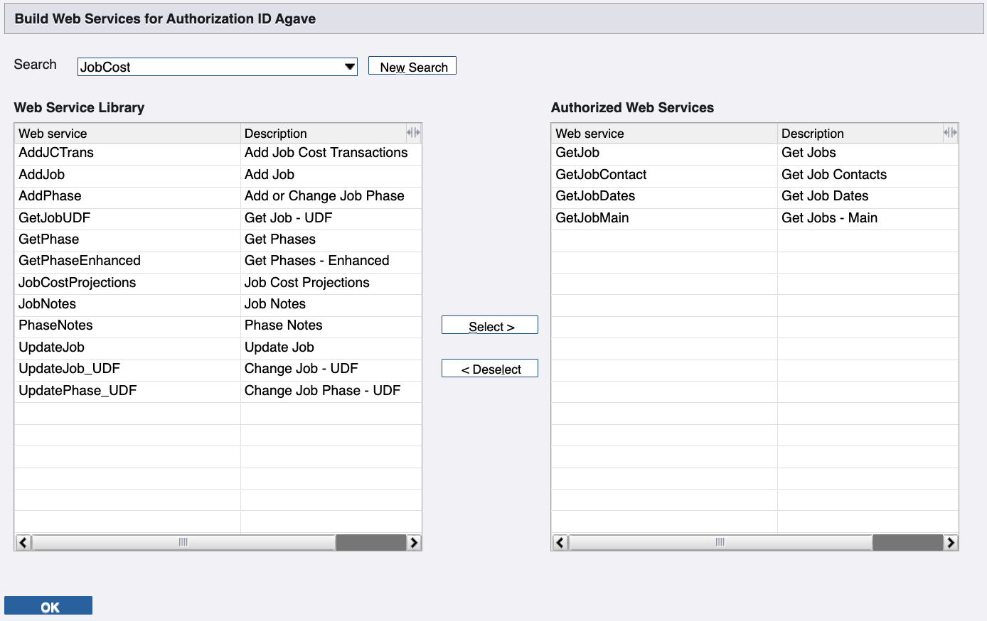 Web Services selection