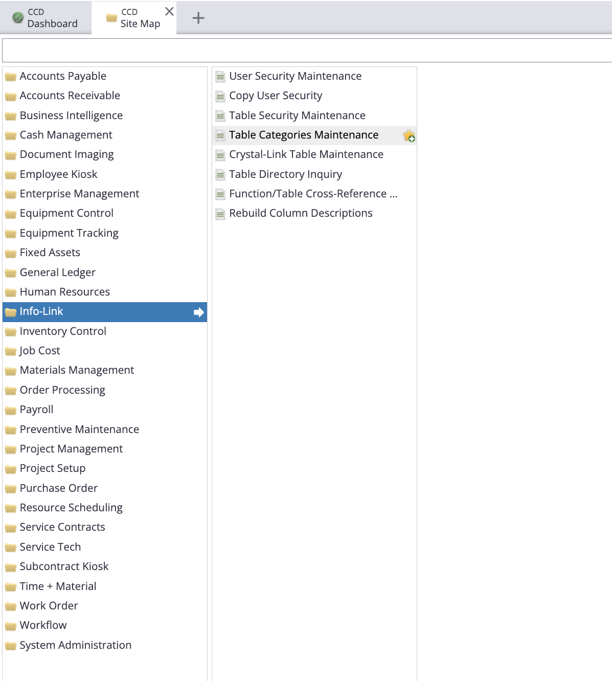 Table Categories Maintenance